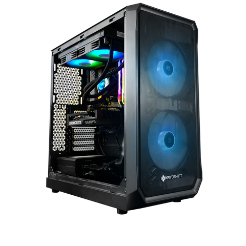 KryoShift AMD Ryzen 5 7500F gaming PC with NVIDIA RTX 5060 graphics in black airflow case