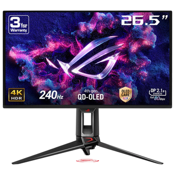 Kryoshift ASUS ROG Swift 26.5-inch 4K QD-OLED gaming monitor with 240Hz refresh rate and sleek black stand