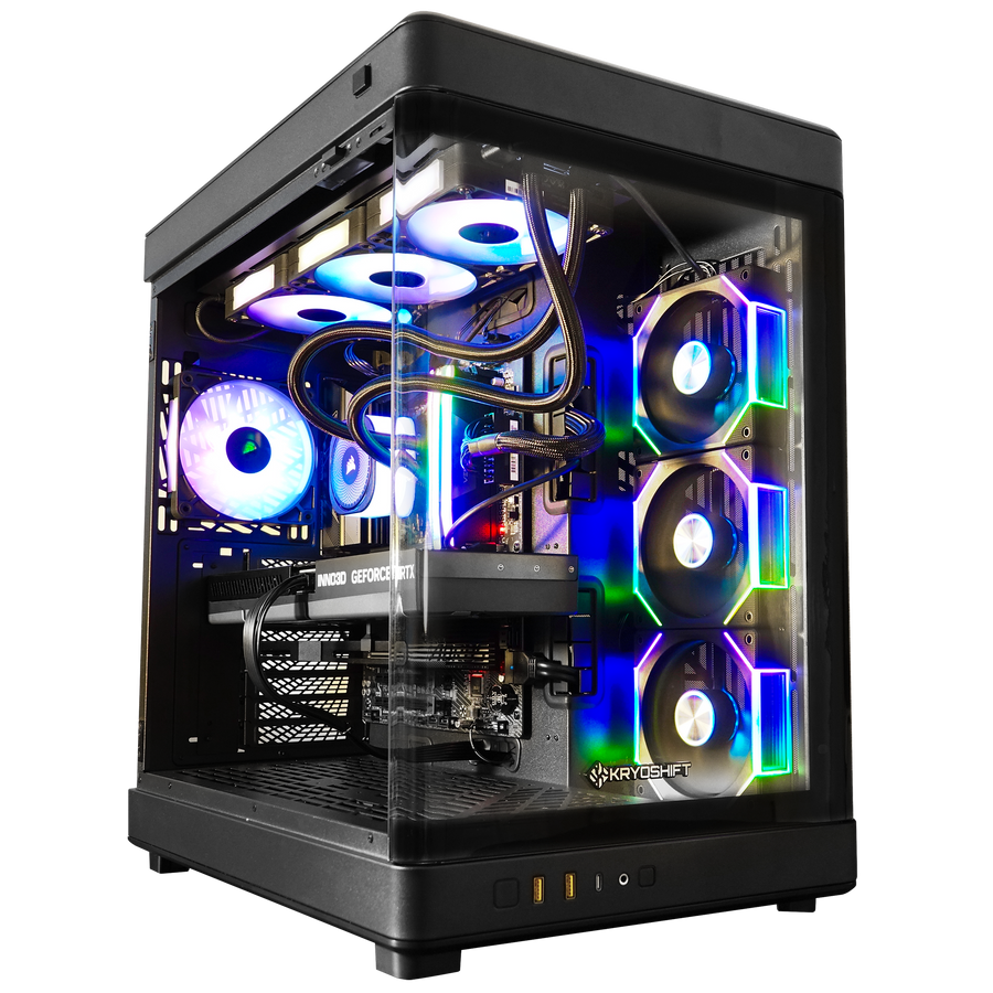 KryoShift Intel Core Ultra 9 285K gaming PC with NVIDIA RTX 5090 graphics in premium tempered glass case