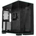 Lian-li 011d Black computer case with glass side panel on a white background