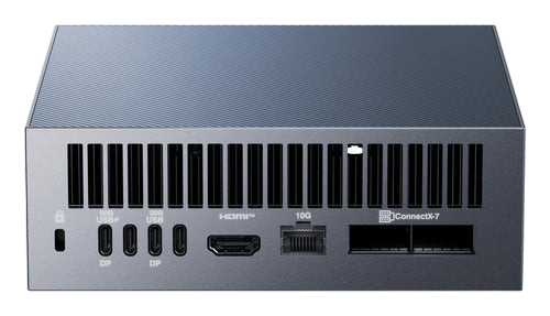 Rear view of the Kryoshift ASUS Ascent GX10 AI workstation showing ports including USB-C, HDMI, and 10G Ethernet.