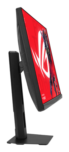 Kryoshift ASUS 27 inch 5K gaming monitor with ergonomic stand, side view showing black frame and vibrant screen