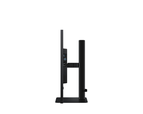 Side view of the black Samsung ViewFinity S8 32-inch 4K monitor showing the ergonomic stand from Kryoshift
