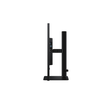 Side view of the black Samsung ViewFinity S8 32-inch 4K monitor showing the ergonomic stand from Kryoshift