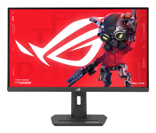 Kryoshift ASUS ROG Strix XG27UCS 27-inch 4K gaming monitor with vibrant red screen display and adjustable stand