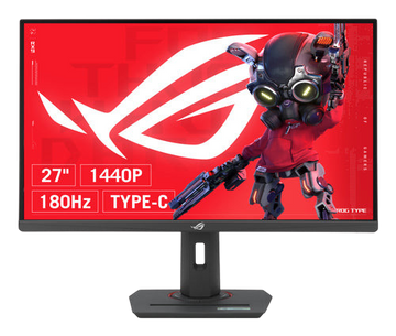 Kryoshift ASUS ROG Strix 27-inch 4K gaming monitor with adjustable stand and vibrant red screen graphics