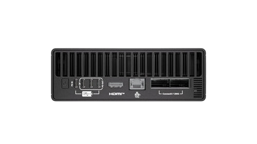 Rear view of Kryoshift MSI EdgeXpert AI workstation showing HDMI, Ethernet, and USB ports on a black chassis.