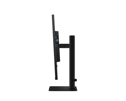 Kryoshift Samsung ViewFinity S8 32-inch 4K UHD monitor in black, side view showing ports and ergonomic stand