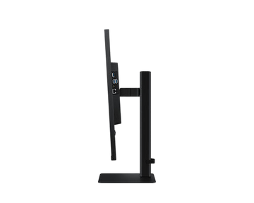 Kryoshift Samsung ViewFinity S8 32-inch 4K UHD monitor in black, side view showing ports and ergonomic stand