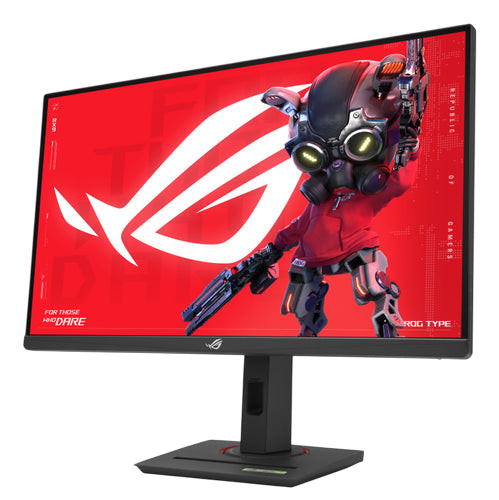 Kryoshift ASUS ROG Strix XG27UCS 27-inch 4K gaming monitor with vibrant red screen display and adjustable stand