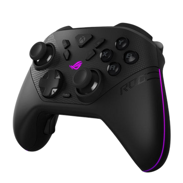 Kryoshift ASUS ROG Raikiri II black wireless gaming controller with ergonomic design and purple LED accents