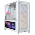 Kryoshift white CORSAIR 4000D PC case with front mesh panel, tempered glass side, and integrated LCD screen display.