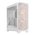 Kryoshift Fractal Meshify 3 white computer case featuring a mesh front panel and glowing orange RGB cooling fans.