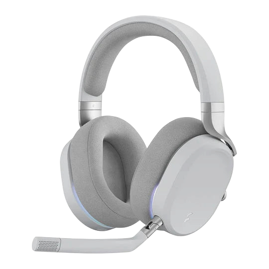 Kryoshift Fractal Design Scape Light wireless gaming headset in white with soft fabric ear cushions and detachable mic