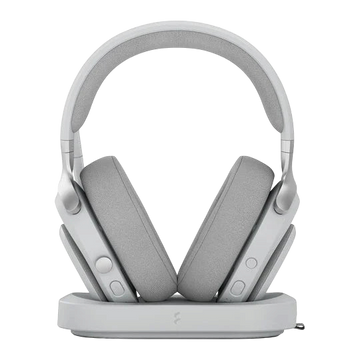 Kryoshift Fractal Design Scape Light wireless gaming headset in light grey with charging stand and fabric ear cups