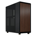 Fractal North Black computer case with brown side panel on a white background