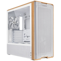 Kryoshift Lian Li Lancool 217 white PC case with a mesh front panel and natural wood trim side view