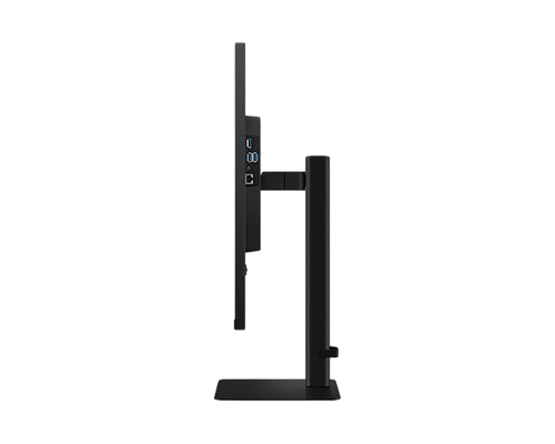 Side view of the black Samsung ViewFinity S8 32-inch 4K monitor on an adjustable stand from Kryoshift