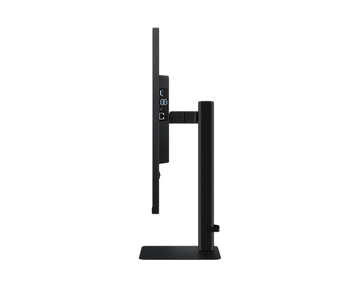 Side view of the black Samsung ViewFinity S8 32-inch 4K monitor on an adjustable stand from Kryoshift