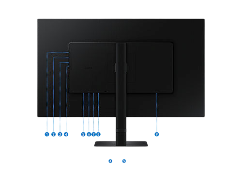 Kryoshift Samsung ViewFinity S8 32-inch 4K UHD monitor rear view showing port connectivity and ergonomic stand
