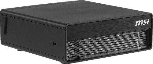 Kryoshift MSI EdgeXpert AI workstation mini PC in black with a metallic mesh front panel and compact design.