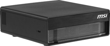 Kryoshift MSI EdgeXpert AI workstation mini PC in black with a metallic mesh front panel and compact design.